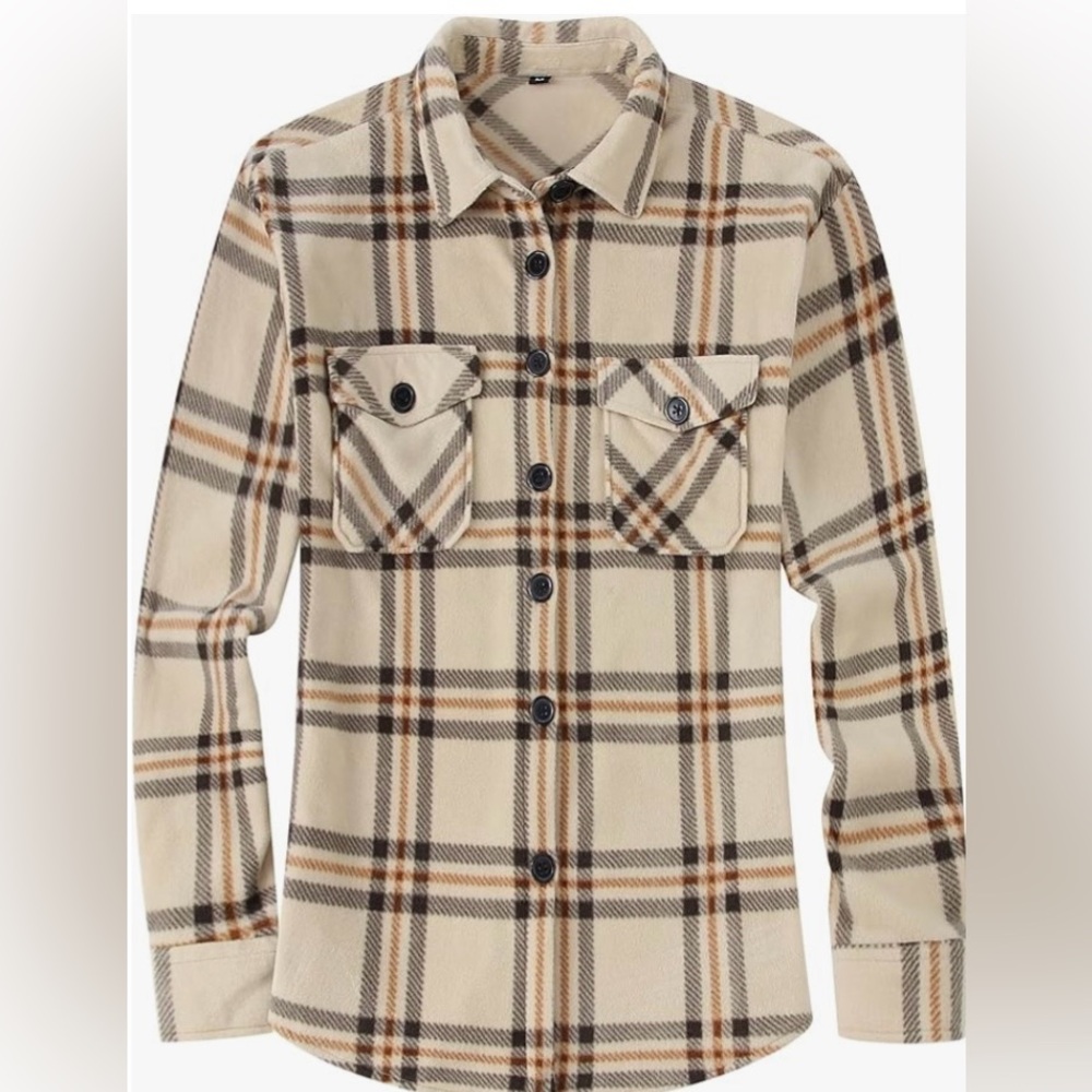 Women's Beige Plaid Flannel Shirt